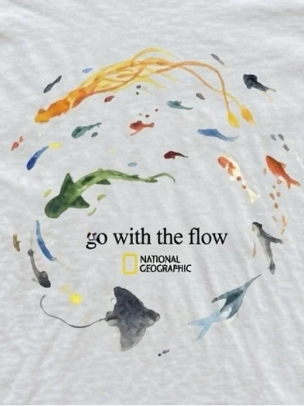 Gildan White Tee with Multicolor Aquatic Circle Graphic - Picture 2 of 2
